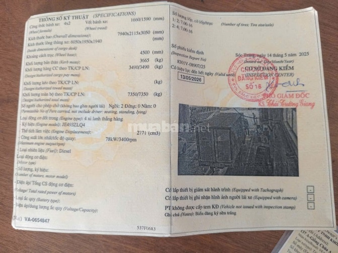 VEAM VT340S 3,49 tấn đời 2021, thùng kín dài 6m