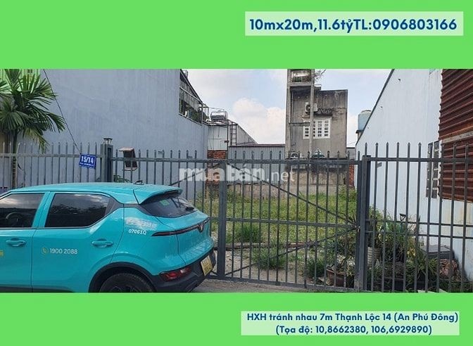 Bán đất chính chủ,10x20m,HXH tránh nhau 7m Thạnh Lộc 14-15(An Phú Đông
