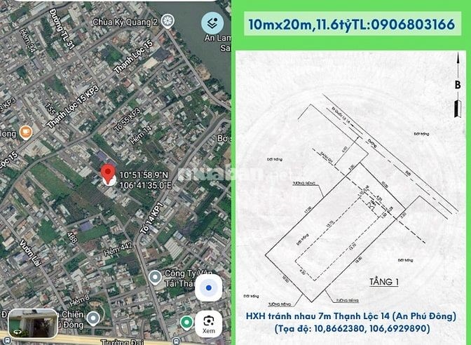 Bán đất chính chủ,10x20m,HXH tránh nhau 7m Thạnh Lộc 14-15(An Phú Đông