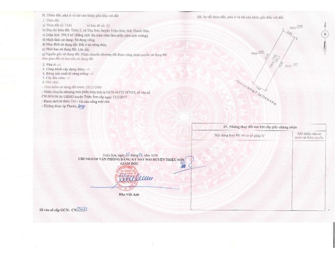 TBĐG Thửa đất 1542, bản đồ 12 tại Thôn 5, Xã Thọ Bình, tỉnh Thanh Hóa