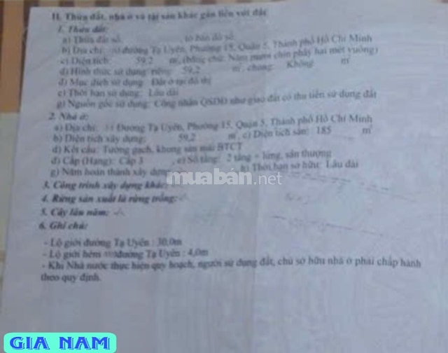 BÁN NHÀ GÓC 2 MẶT TIỀN KINH DOANH : ĐƯỜNG TẠ UYÊN - P. 15 - Q. 5 - HCM