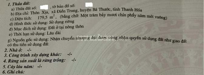 Đất thổ cư đã có sổ đỏ, mặt tiền quốc lộ 217 Huyện Bá Thước-Thanh Hóa