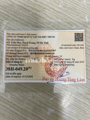 THÔNG BÁO MỜI CHÀO GIÁ CẠNH TRANH THANH LÝ XE ÔTÔ BKS: 38H-04920