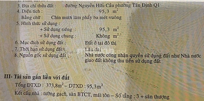 Bán nhà 3 mặt tiền Nguyễn Hữu Cầu, Tân Định, 95,3m2, HĐT $9,000/th