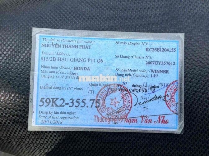 Thanh lý Winner V1 2018 bstp giao cccd chủ bao tc