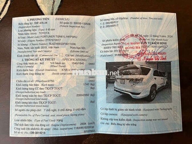 Toyota Fortuner 2015 Trắng 7 chỗ 6 vạn