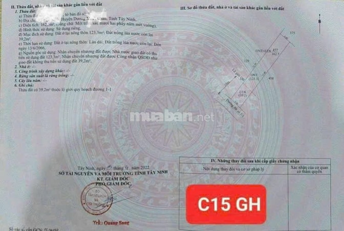 Đất chính chủ Xã Lộc Ninh, Huyện Dương Minh Châu, Tỉnh Tây Ninh
