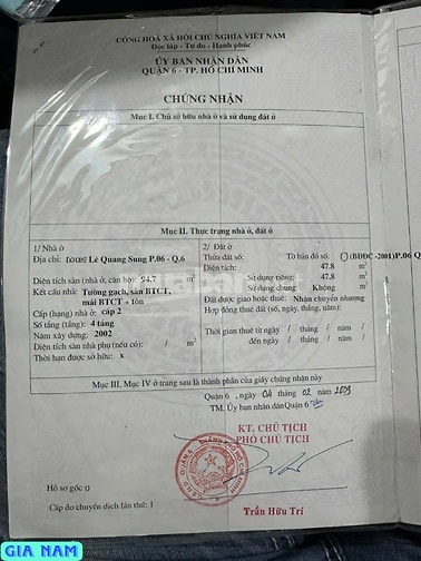 BÁN NHÀ GÓC 2 MẶT TIỀN KINH DOANH : 219A LÊ QUANG SUNG - P. 6 - Q. 6 