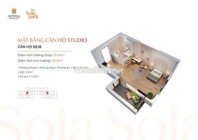 chính chủ bán căn studio 32m imperia giá 1,9 tỷ KĐT Vinhome Smart city