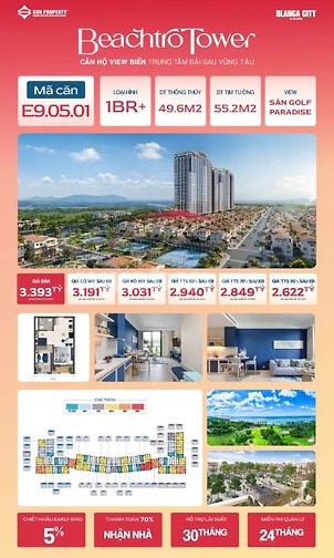 Beachtro tower 1PN+ giá thanh toán sớm chỉ 2,6 tỷ đã bao gồm thuế phí