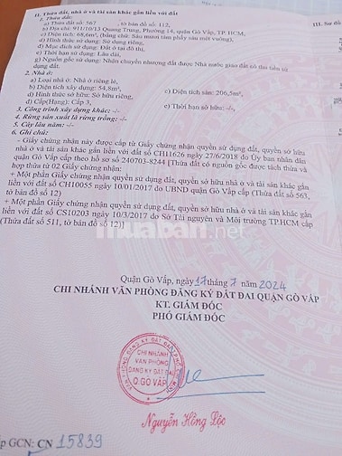 BÁN GẤP 3 CĂN NHÀ GÒ VẤP: GIẢM SÂU 400 TRIỆU GIÁ 7,9T CÒN 7,5Tỷ