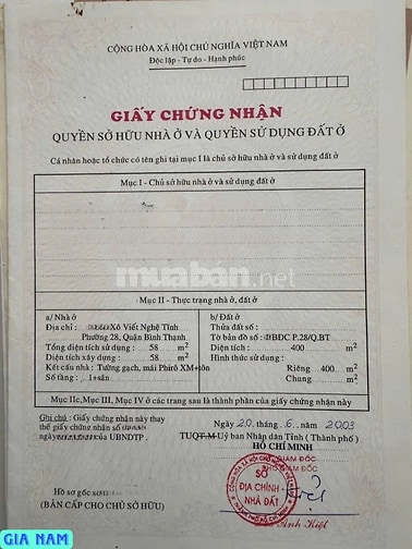 BÁN NHÀ 2 MẶT TIỀN TRƯỚC VÀ SAU : 231 XÔ VIẾT NGHỆ TĨNH - P. 28 - Q.BT