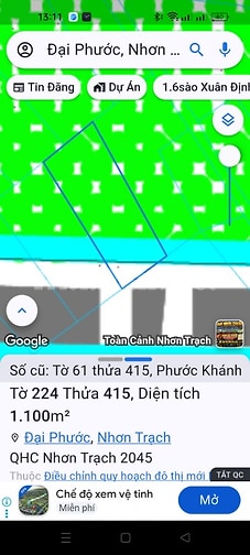 Bán thửa 415 tờ 61 phước khánh.nhơn trạch 1 tỷ 1