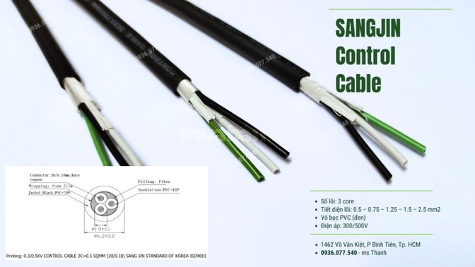 Cáp Điều Khiển Sangjin RVV 3C x 1.25 MM2 - Cẩm Phát