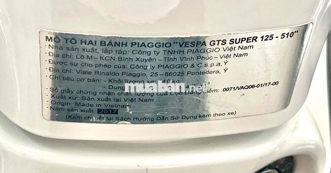 Piaggio Vespa GTS 125/2017 i-Get ABS bao kí giấy