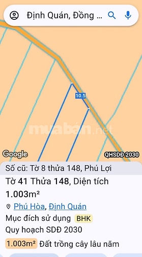 cần bán 1.003m2 đất vườn xã phí hoà.định quán