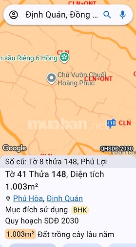 cần bán 1.003m2 đất vườn xã phí hoà.định quán