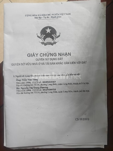 Đất chính chủ sổ đỏ bên long biên 
