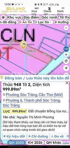  Bán đất ở đô thị mặt kênh 30/4,1000m2 900tr, trung tâm Sóc trăng