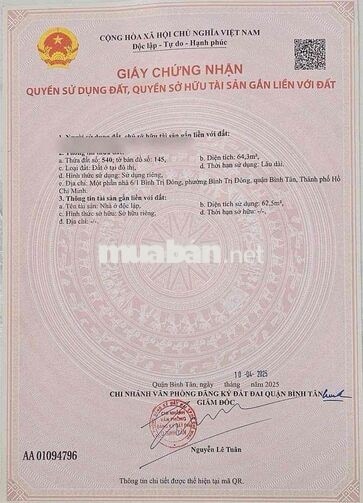 Bán đất full thổ cư 6/1 Đất Mới (Ngang 8.2m), Bình Trị Đông, Bình Tân