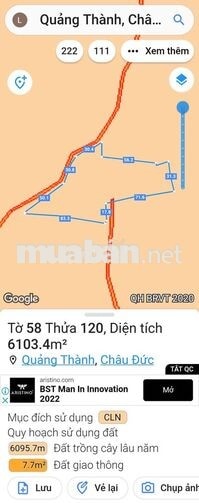 Bán hơn 2ha đất CLN Quảng Thành, Châu Đức mặt tiền đường nhựa 12 tỷ
