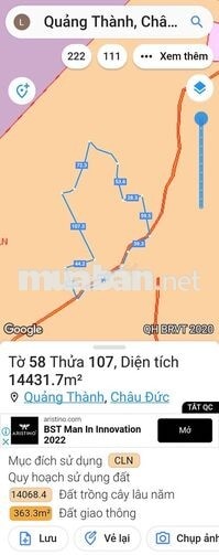 Bán hơn 2ha đất CLN Quảng Thành, Châu Đức mặt tiền đường nhựa 12 tỷ