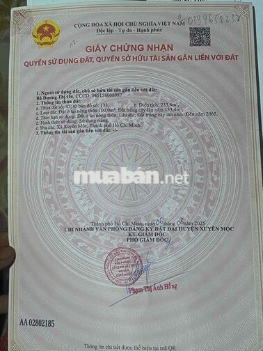 em cần ra lô đất hẻm xe hơi cách chợ xuyên mộc 150m
