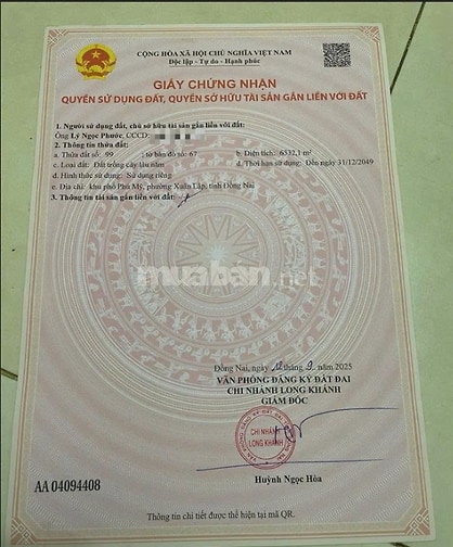 Cần bán 6300 mét vuông đất vườn đồi Sầu riêng, Xuân Lập - Long Khánh.