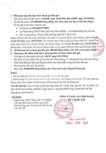 THÔNG BÁO BÁN ĐẤU GIÁ TÀI SẢN TẠI MŨI NÉ, LÂM ĐỒNG