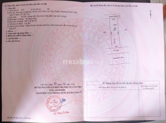 Chính chủ cần bán nền thổ cư  giá 1ty160
