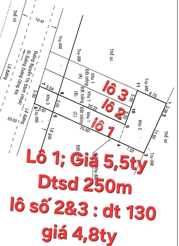 Bán 3 lô 5*26m mặt tiền kinh doanh Nguyễn Thị Đành. Xts Hocmon