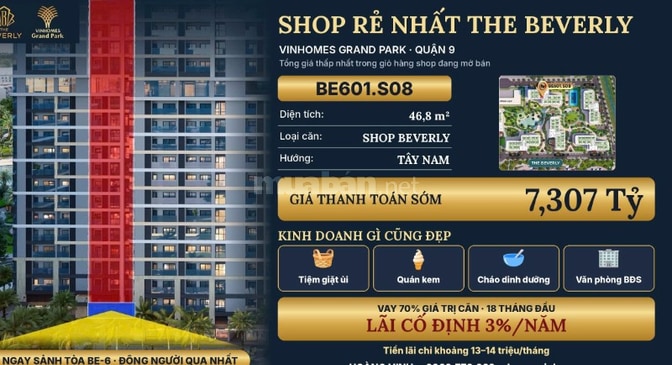 Giá Đáy Từ CDT Cho Khách Hàng Vinhomes Q9 - Shop Beverly 7,3 TỶ ALL IN