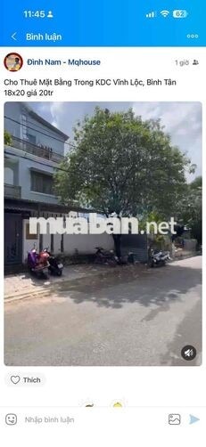 CHO THUÊ MẶT BẰNG 10x20m NGAY KHU DÂN CƯ VĨNH LỘC - SẴN NỘI THẤT