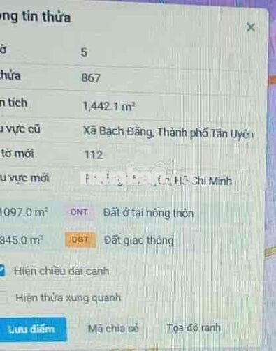 Bán Đất Tân Uyên 2 Mặt Tiền Ngang 45 Dài 30  Bạch Đằng 1.442,4m², có 1
