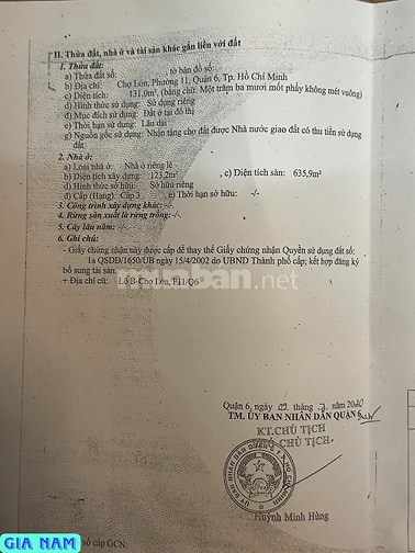 BÁN NHÀ MẶT TIỀN KINH DOANH : 26 CHỢ LỚN - P. 11 - Q. 6 - TPHCM