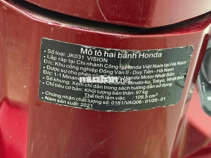 Honda Vision 2021 Đỏ Smartkey 29000 km