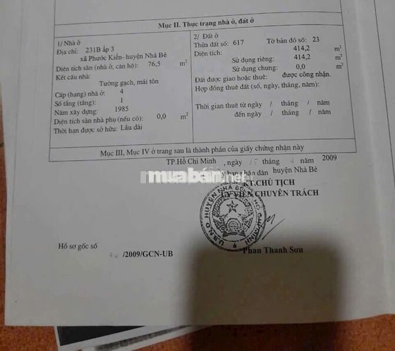 Bán đất thổ cư 414,2 m2 KV Đào Sư Tích - Nhà Bè