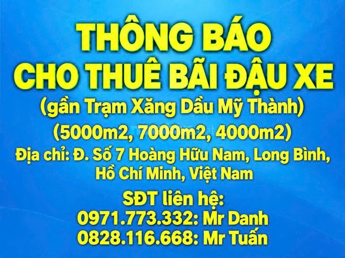 Cho thuê mặt bằng trống, văn phòng, bãi giữ xe tại Đường số 7