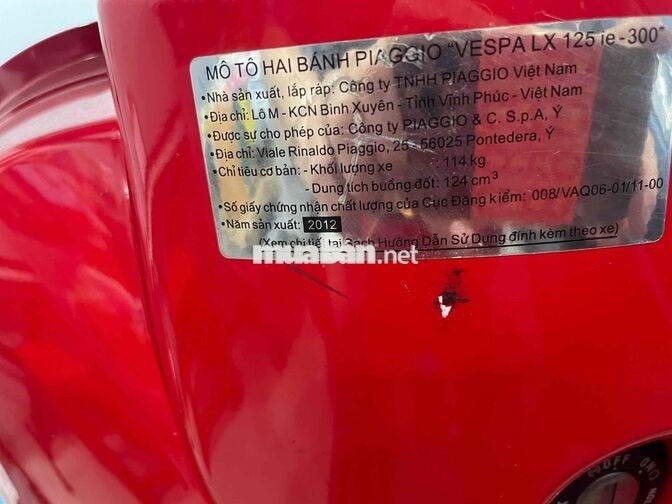Piaggio Vespa LX125ie 2012 28377 km Đỏ