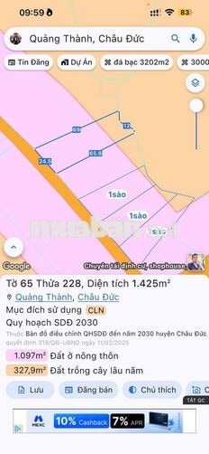 47.5 m mặt tiền đường nhựa 6m đã phân 2 lô 25m, 22,5m