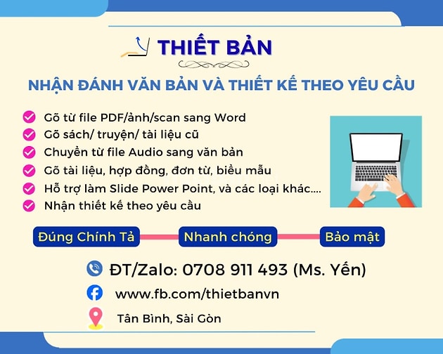 NHẬN ĐÁNH VĂN BẢN VÀ THIẾT KẾ THEO YÊU CẦU  
