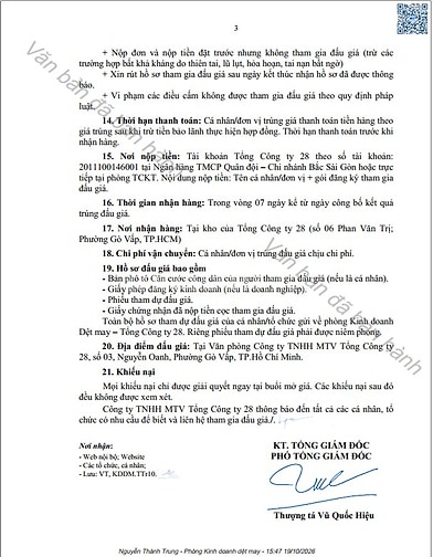 Thông báo bán đấu giá vải, sợi