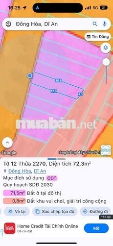 BÁN ĐẤT KDC TÂN HÒA, PHƯỜNG ĐÔNG HÒA, TP.HCM – BCONS CITY – 72,3M² 