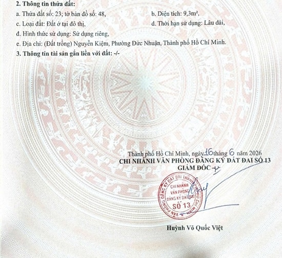 Bán đất Nguyễn Kiệm, P.4, Phú Nhuận: 9,3m2, giá 1,15 tỷ