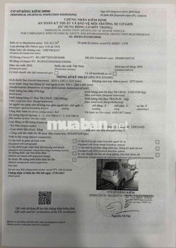 CHEVROLET SPARK VAN 2016 MT 2 CHỖ BẢO HÀNH 1 NĂM