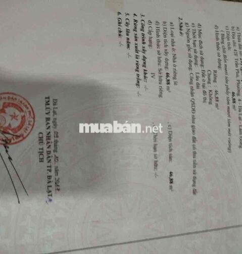 Bán Nhà 42F Trần Phú , Xuân Hương , Đà Lạt