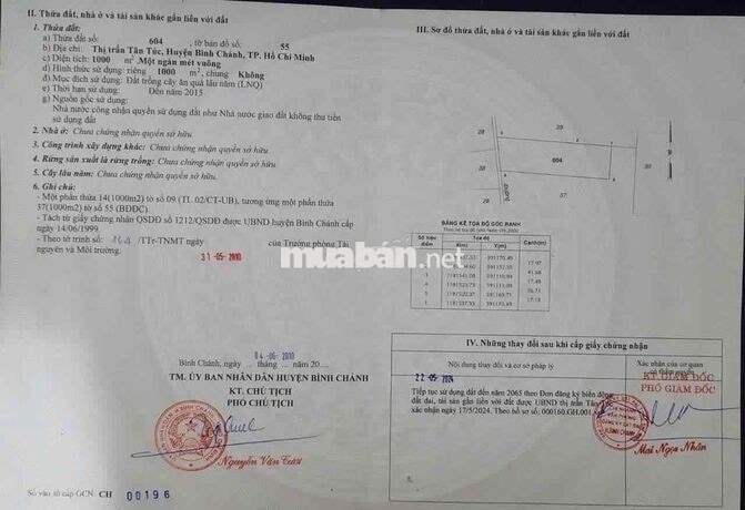 chính chủ cần bán đất ở Tân Túc 1000m2/12tỷ gần Trung Tâm hành chính