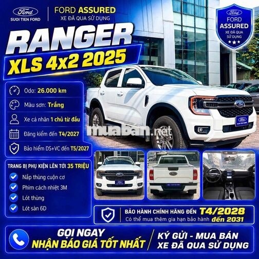 Ford Ranger 2025 XLS 4x2 trắng 26.000km