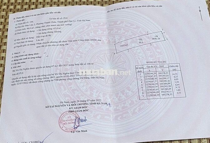 Bán gấp giảm giá sâu - Đất Mặt QL1A Phủ Lý, 96m2 sử dụng, giá 2,38 tỷ