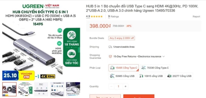 Hub Ugreen 5in1 model 15495 mới chưa sd